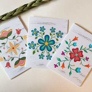 Lot de trois écorces de bouleau, motif floral métis, cartes, cartes, cartes vierges, cartes métis