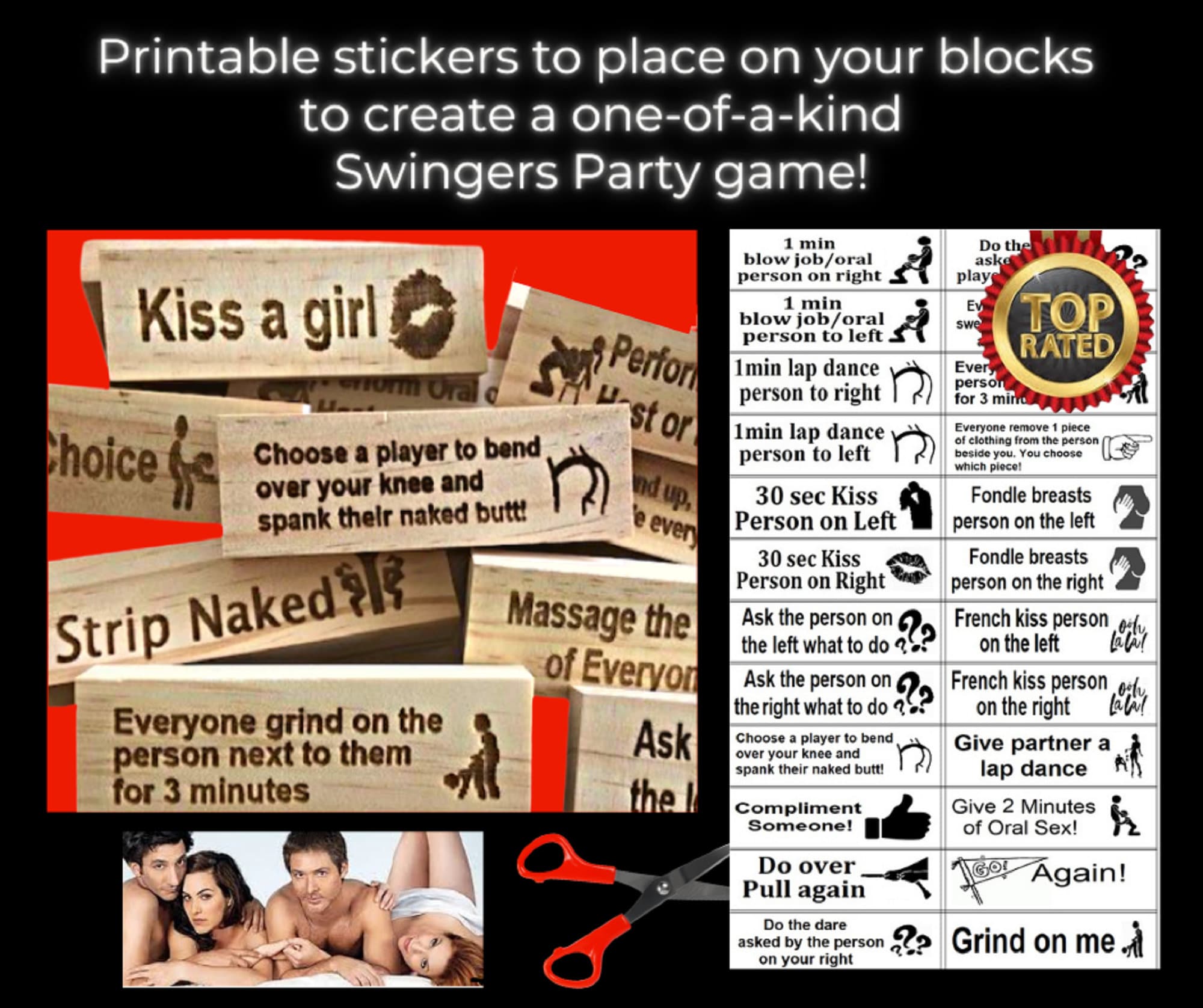 Swingers MILD Sex Toy Game Template Printable MILD version foto afbeelding