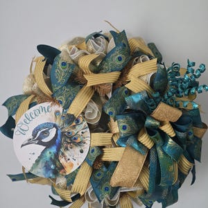 Peacock Elegance Wreath – Teal & Gold Luxury Front Door Decor