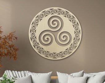 Triskelion wood wall art, Celtic knot wall hanging, Celtic wall decor, Triskel Wood Wall Art, Wiccan gift wood wall art, Triple spiral art