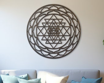 Drewniana dekoracja ścienna Sri Yantra, sztuka ścienna do medytacji, duża dekoracja ścienna Shri Yantra, Shri Vidya, sztuka ścienna zen, dekoracja studia jogi, prezent urodzinowy