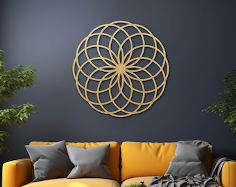 Decoración de pared de madera con loto de la vida, mandala de geometría sagrada, arte de pared extragrande, flor de la vida, arte de pared espiritual, regalo de boda único