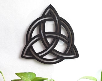 Celtic knot wall art, Irish home decor, Trinity wall hanging, Walnut Celtic wall decor, Black Living room decor