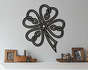 Keltisk Shamrock träväggdekoration, fyrklöver keltisk väggbonad, irländsk present till hemmet, keltiska symboler, symbol för tur väggbonad