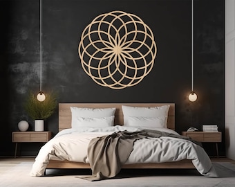Decoración de pared de madera con loto de la vida, mandala de geometría sagrada, arte de pared extragrande, flor de la vida, arte de pared espiritual, regalo de boda único.