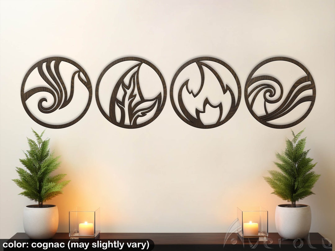 4 Elements of Nature Wall Art, Four Elements Wood Decor, Zodiac Sign