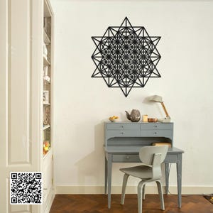 tetrahedron, 64 tetrahedron, star tetrahedron, tetrahedron grid wall art, sacred geometry, wall hanging, ebony