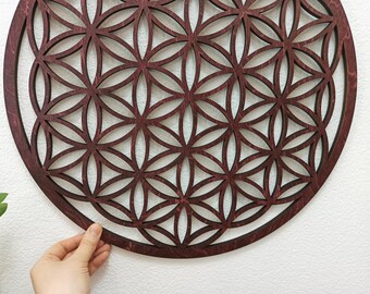 Blume des Lebens Holz Wanddekor 52 cm, Große Heilige Geometrie Wandkunst, Boho Schlafzimmer Wandbehang, Yoga Studio Dekor