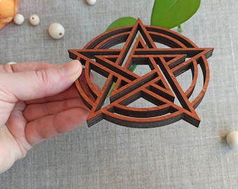 Pentagram heksend decor, houten pentagram goth decor, ster pentacle gothic interieur, Wicca houten muur hangen, Halloween-benodigdheden