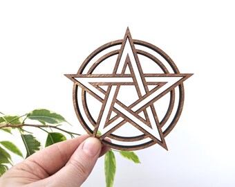 Pentacle witchy altar, Wood Pentagram Goth decor, Pentacle Gothic home decor, Pagan ornaments, Wiccan wood wall hanging, Protection symbol