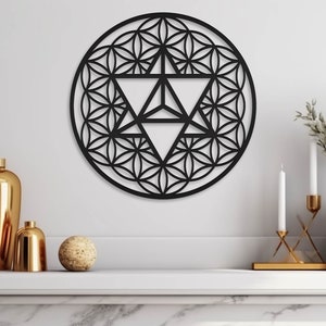 Flower of life wood wall art, Large Merkaba decor, Sacred geometry wood wall decor, Tetrahedron wall art, Yoga studio decor