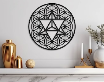 Flower of life wood wall art, Large Merkaba decor, Sacred geometry wood wall decor, Tetrahedron wall art, Yoga studio decor