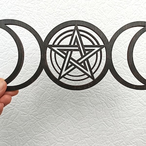 Pentacle wall hanging, Triple Moon Goddess door hanger, Pentagram wall decor, Wiccan Altar tile, Pagan, Wicca, Wiccan decor gift