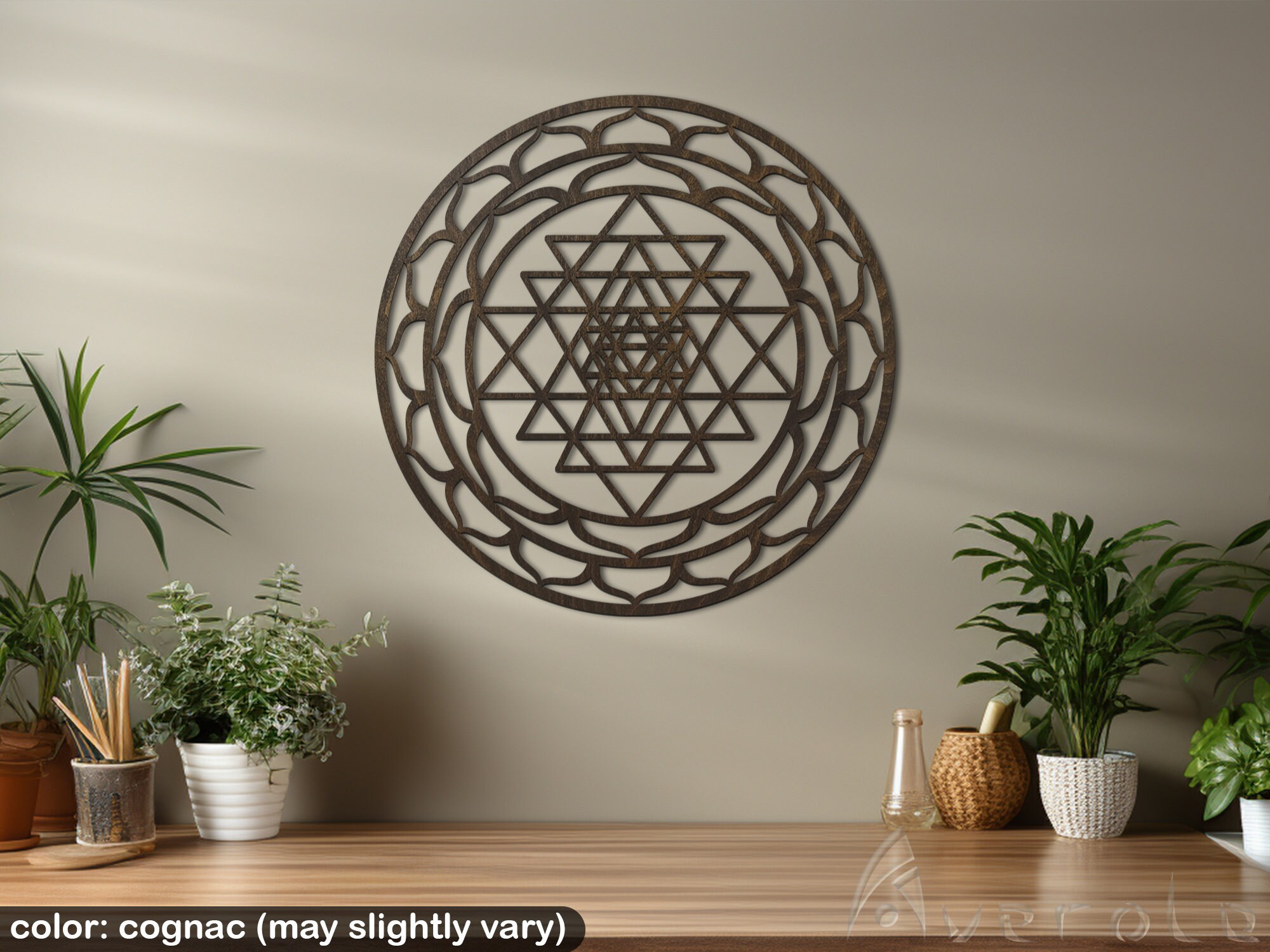 Sri Yantra Wood Wall Decor, Meditation Wall Art, Large Shri Yantra Wall ...