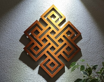 Large Endless knot wall decor, Bedroom wall hanging XL Yoga studio decor, Symbols of Buddhism, Infinite knot wood wall art