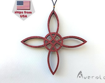 Deurdecor heksenknoop, symbool huisbescherming, kracht van vier elementen, hout hangend, Wicca cadeau