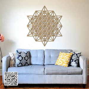 tetrahedron, 64 tetrahedron, star tetrahedron, tetrahedron grid wall art, sacred geometry, wall hanging, dark oak