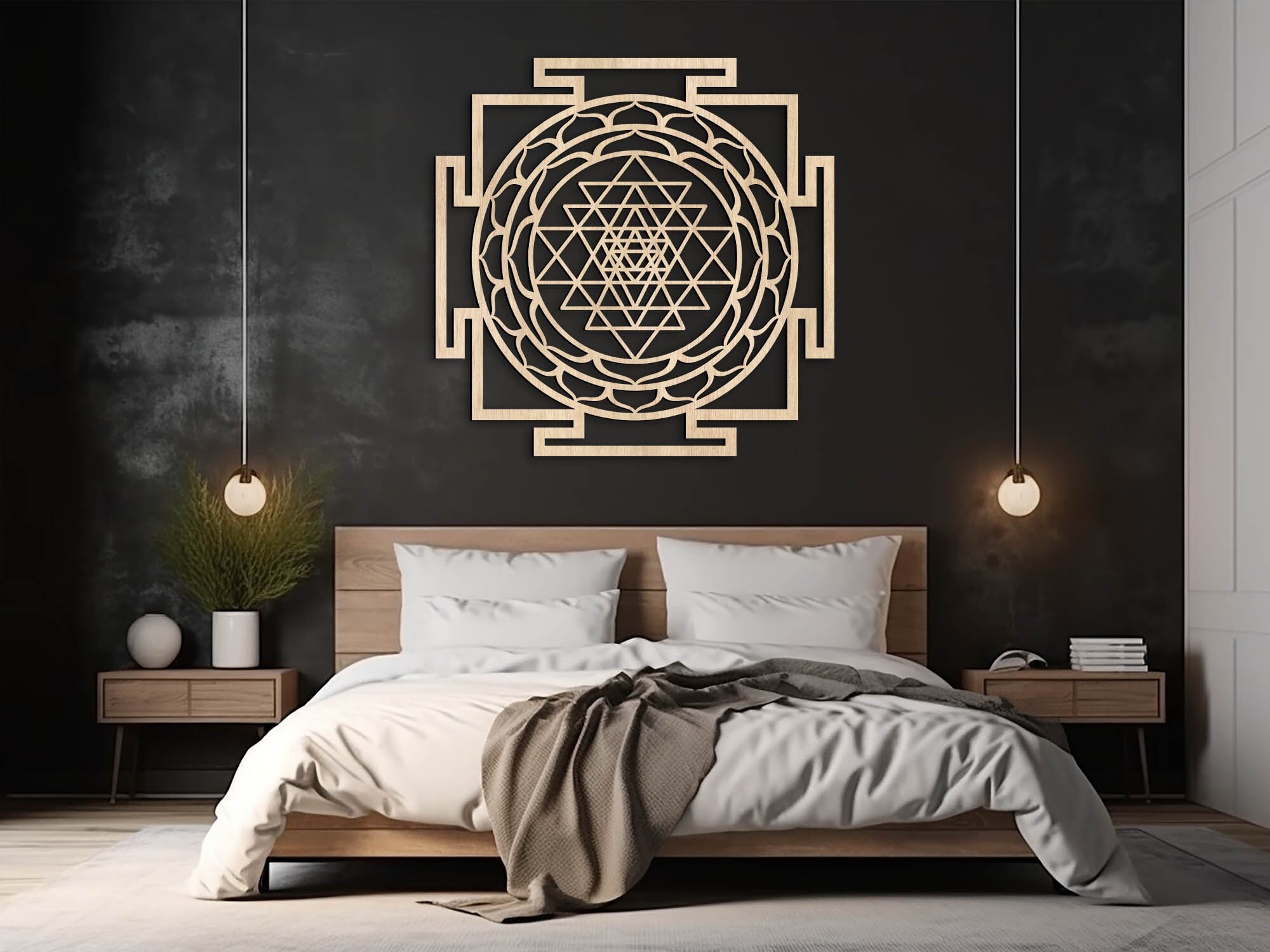 Sri Yantra Wood Wall Decor, Meditation Wall Art, Large Shri Yantra Wall ...