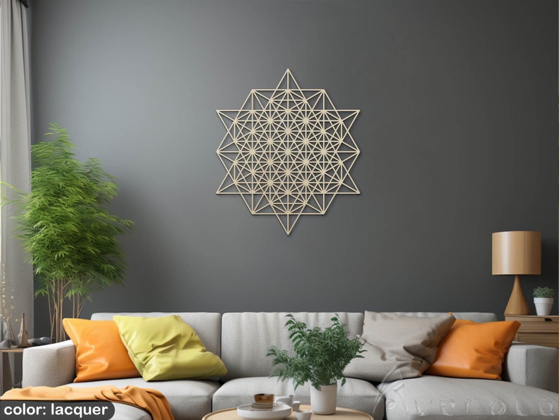 64 Tetrahedron Grid Wood Wall Decor, 64 Point Star Sacred Geometry Wall ...