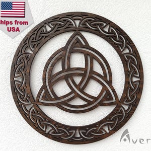 Trinity knot wood wall decor, Irish house gift wall hanging, Triquetra wall decor, Celtic knot wood art 18 inches, Celtic Anniversary Gift
