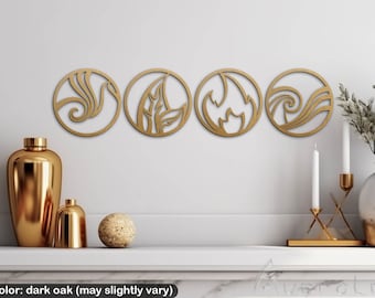 4 elements of nature wall art, Four elements wood decor, Zodiac sign gift Earth, Fire, Water, Air symbols, Wiccan gift, Yoga studio decor