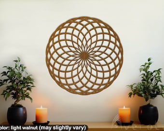 Decoración de pared de madera de toro, Mandala de geometría sagrada, arte de pared extragrande, Arte de la flor de la vida, Colgante de pared redondo grande para dormitorio, Regalo de aniversario