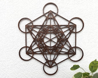 Decoración de pared con cubo de Metatrones, Arte mural de geometría sagrada, Decoración de estudio de yoga, Decoración de pared geométrica de madera, Bandeja de recarga de minerales, Metatrón de madera