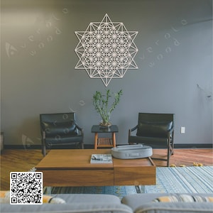 tetrahedron, 64 tetrahedron, star tetrahedron, tetrahedron grid wall art, sacred geometry, wall hanging, white
