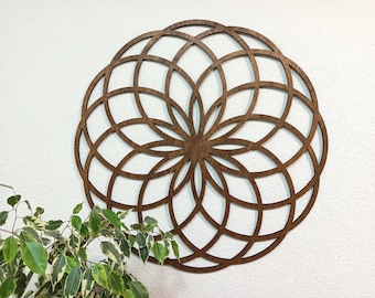 Decoración de pared de madera con loto de la vida, mandala de geometría sagrada, arte de pared extragrande, flor de la vida, arte de pared espiritual, regalo de boda único