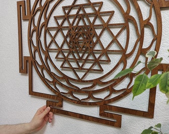 Drewniana dekoracja ścienna Sri Yantra, sztuka ścienna do medytacji, duża dekoracja ścienna Shri Yantra, Shri Vidya, sztuka ścienna zen, dekoracja studia jogi, prezent urodzinowy