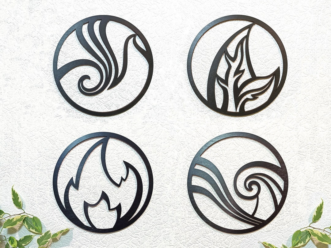 4 Elements of Nature Wall Art, HANDMADE Wooden Decor, Four Elements