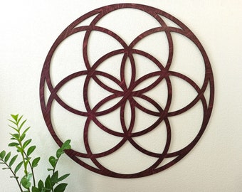 Samen des Lebens 25 "Holzwandkunst, Heilige Geometrie Laser geschnitten Holz Wohnzimmer Wohnkultur, Yoga Studio Dekor