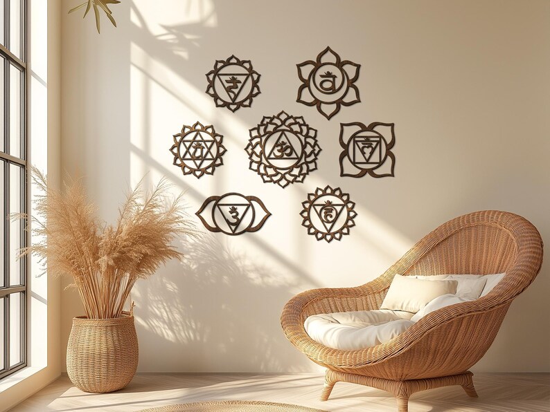 Chakra Wall Art, Chakra Symbols Wall Decor, 7 Chakra Symbols, Yoga ...
