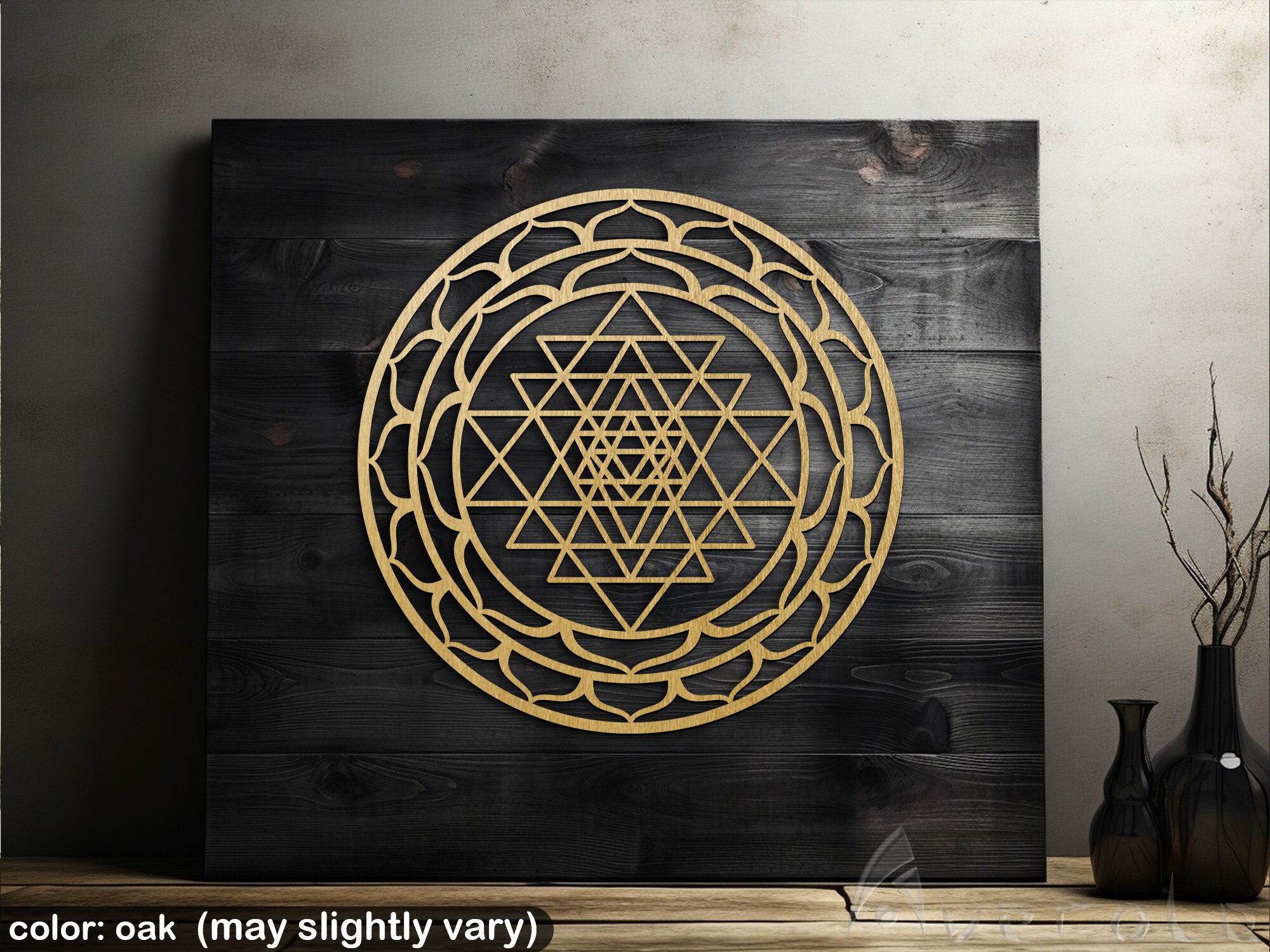 Sri Yantra Wood Wall Decor, Meditation Wall Art, Large Shri Yantra Wall ...