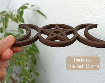 Pentacle wood wall decor, Triple Moon wiccan altar decor, Moon goddess wall hanging, Moon phases Pentagram Wood sign, Protection door symbol