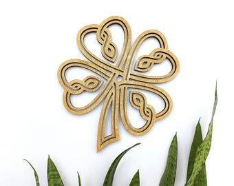 Keltisk Shamrock träväggdekoration, fyrklöver keltisk väggbonad, irländsk present till hemmet, keltiska symboler, symbol för tur väggbonad