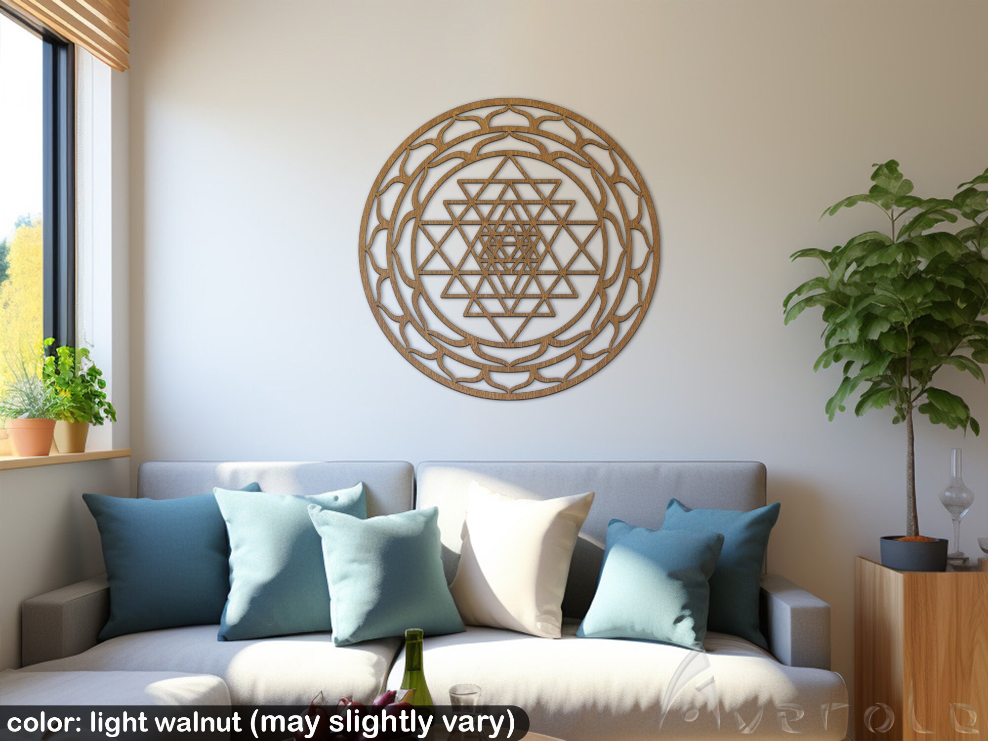 Sri Yantra Wood Wall Decor, Meditation Wall Art, Large Shri Yantra Wall ...