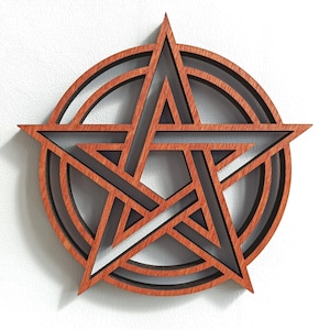 Pentacle witchy decor, Wood Pentagram goth decor, Star pentacle gothic home decor, Pagan ornaments, Wiccan wood wall hanging, Altar decor