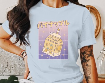 Kawaii Pineapple Juice Box Unisex T-shirt - Cute Japanese Aesthetic Shirt - Pastel Anime Style Tee - Kawaii Fruit Design - Aesthetic Art