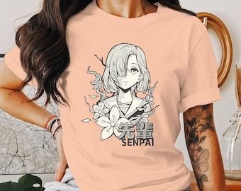 Anime Senpai Unisex T-shirt - Manga Aesthetic Tee - Japanese Art Shirt - Kawaii Style Graphic - Vaporwave Floral Tee - Retro Otaku Fashion