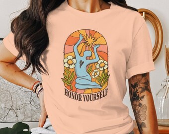 Honor Yourself Vintage Psychedelic Premium Bella Canvas Unisex T-Shirt - Retro Boho Inspired Design - Self-Love Positive Tee