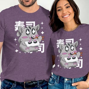 Camiseta unissex fofa de gato sushi, camiseta de comida japonesa de anime kawaii, camiseta amante de animais, camiseta estética de gato, presente para amante de sushi, camiseta unissex