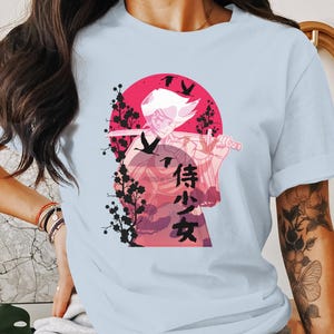 Samurai Girl Unisex T-shirt - Japanese Art Tee - Anime Aesthetic - Katana Shirt - Manga Graphic Tee - Cherry Blossom Samurai Shirt