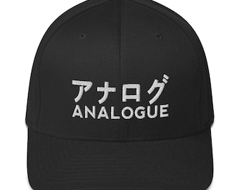 Japanese Text "Analogue" (Embroidered) Aesthetic Vaporwave Otaku Structured Flexifit Cap