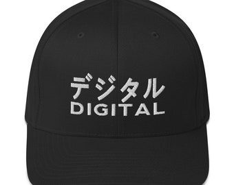 Japanese Text "Digital" (Embroidered) Aesthetic Vaporwave Otaku Structured Flexifit Cap