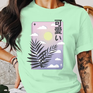 Vaporwave Kawaii Sun Palm Aesthetic Unisex T-shirt - Japanese Pastel Art Tee - Cute Vaporwave Shirt - Trendy Retro Japanese Aesthetic Shirt