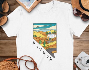 Nevada Las Vegas Map T-Shirt, Unique Nevada State Themed Design, Fun Desert Illustration, Made in Nevada Tee, Southwestern T-Shirt