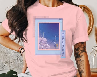 Vaporwave Sakura Anime Aesthetic Unisex T-shirt - Japanese Cherry Blossom Pastel Art Tee - Soft Grunge Streetwear Shirt