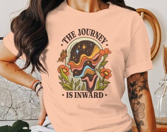 The Journey is Inward Vintage Retro Unisex T-Shirt - Spiritual Self-Care Tee - Cosmic Boho Floral Design - Positive Mental Health Gift