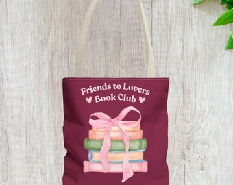 Friends to Lovers Book Club Tote Bag - Reading Enthusiast Gift, Literary Tote, Book Lover Shoulder Bag, Fiction Book Club Gift